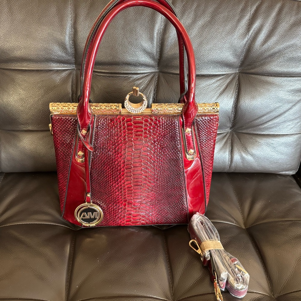 Elegant Red Snake Print Handbag